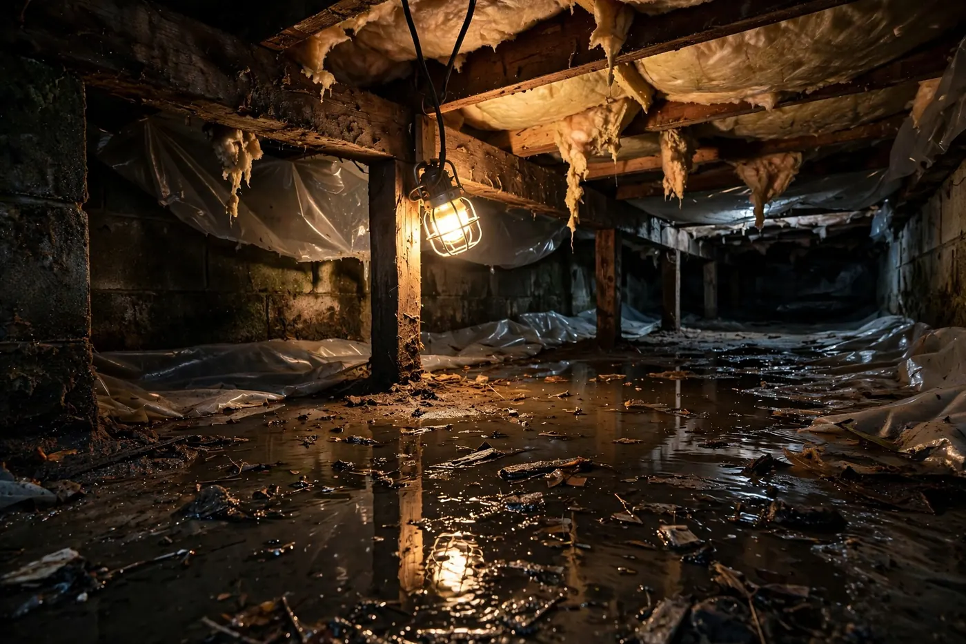 Wet crawl space drying during water damage restoration in Easley SC