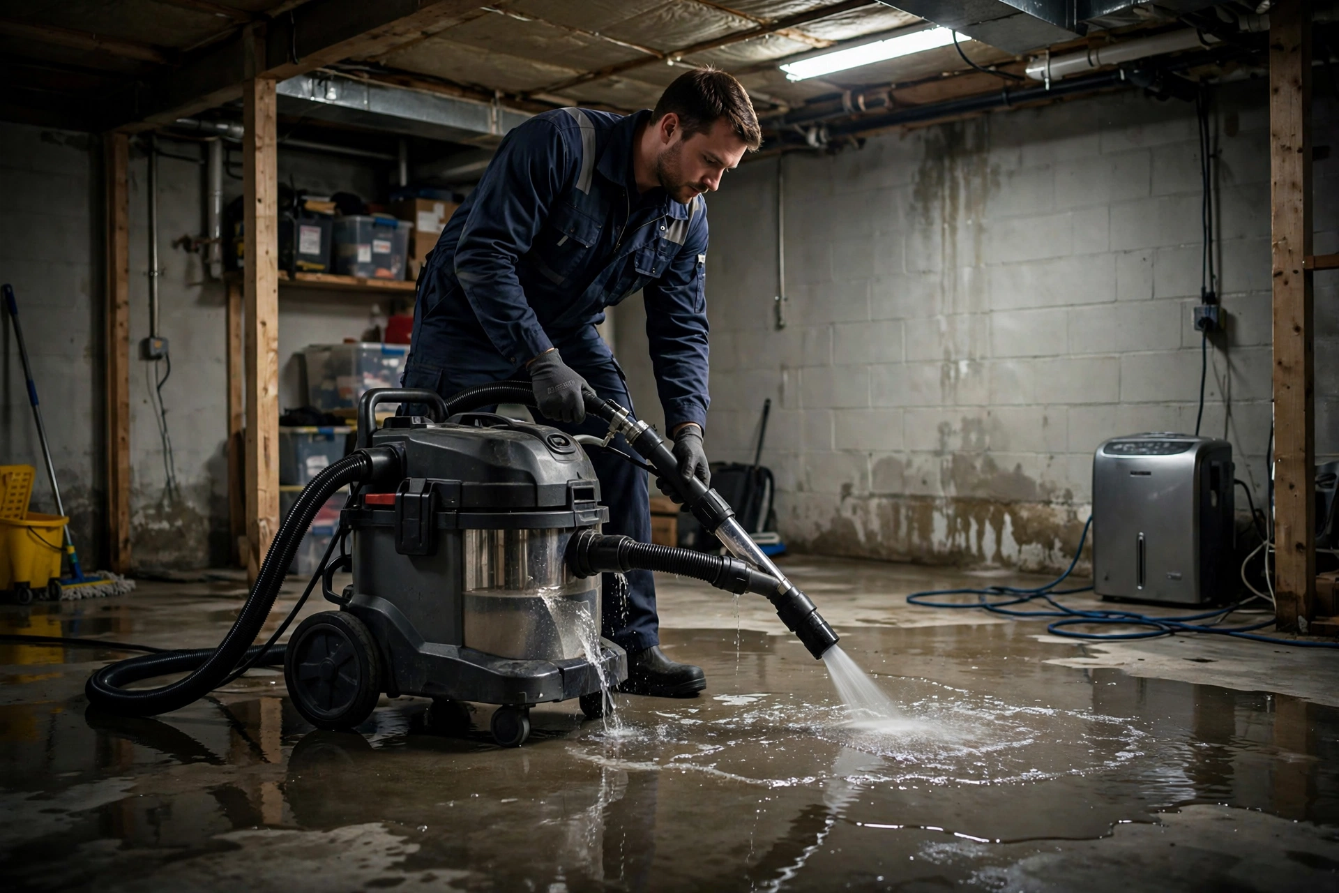 Emergency water extraction in flooded basement