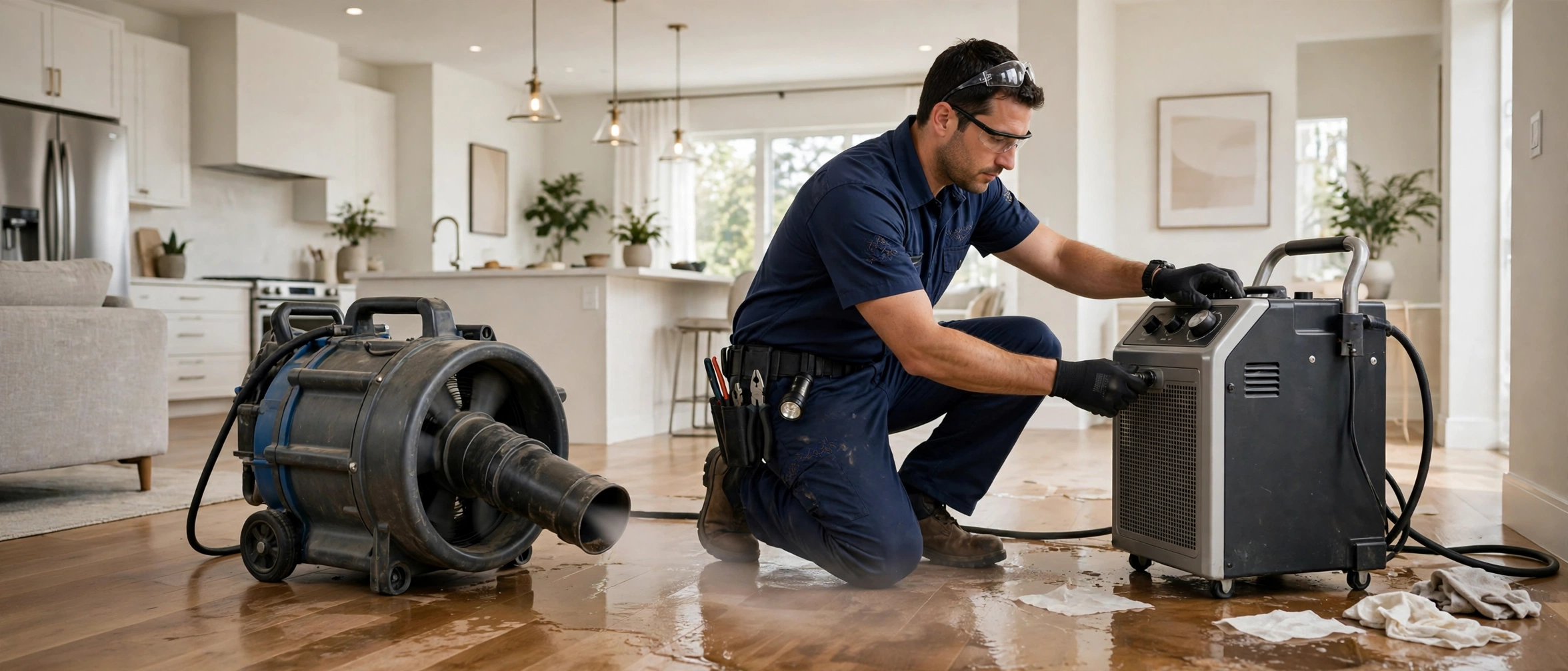 Professional structural drying equipment in home