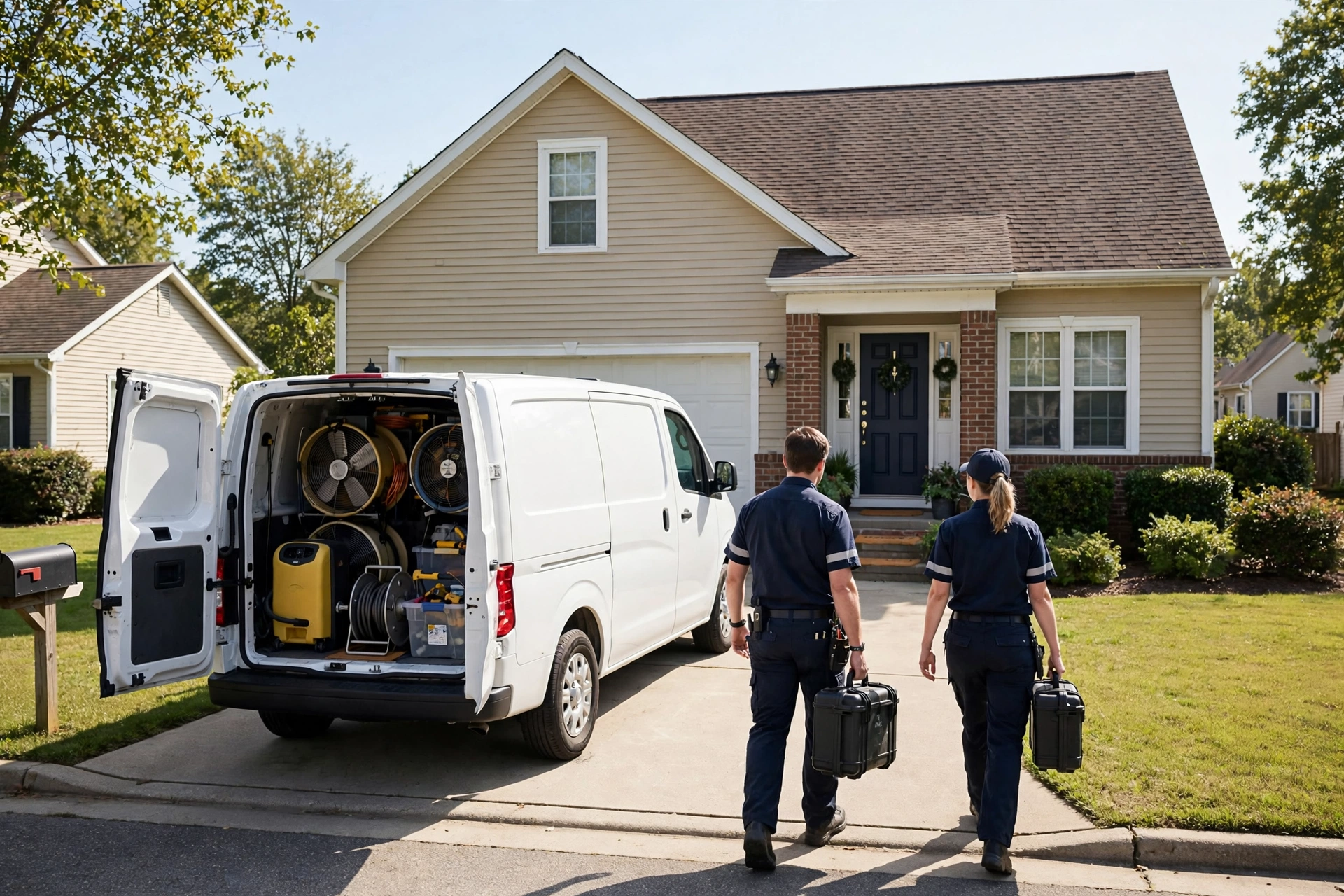 Greenville Restoration Pros service team arriving at a home