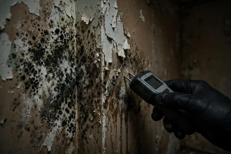 Mold growth on water damaged wall found during inspection in Greenville SC