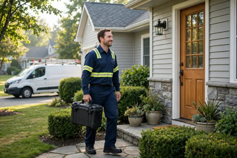Local water damage restoration technician arriving at a Greenville SC home