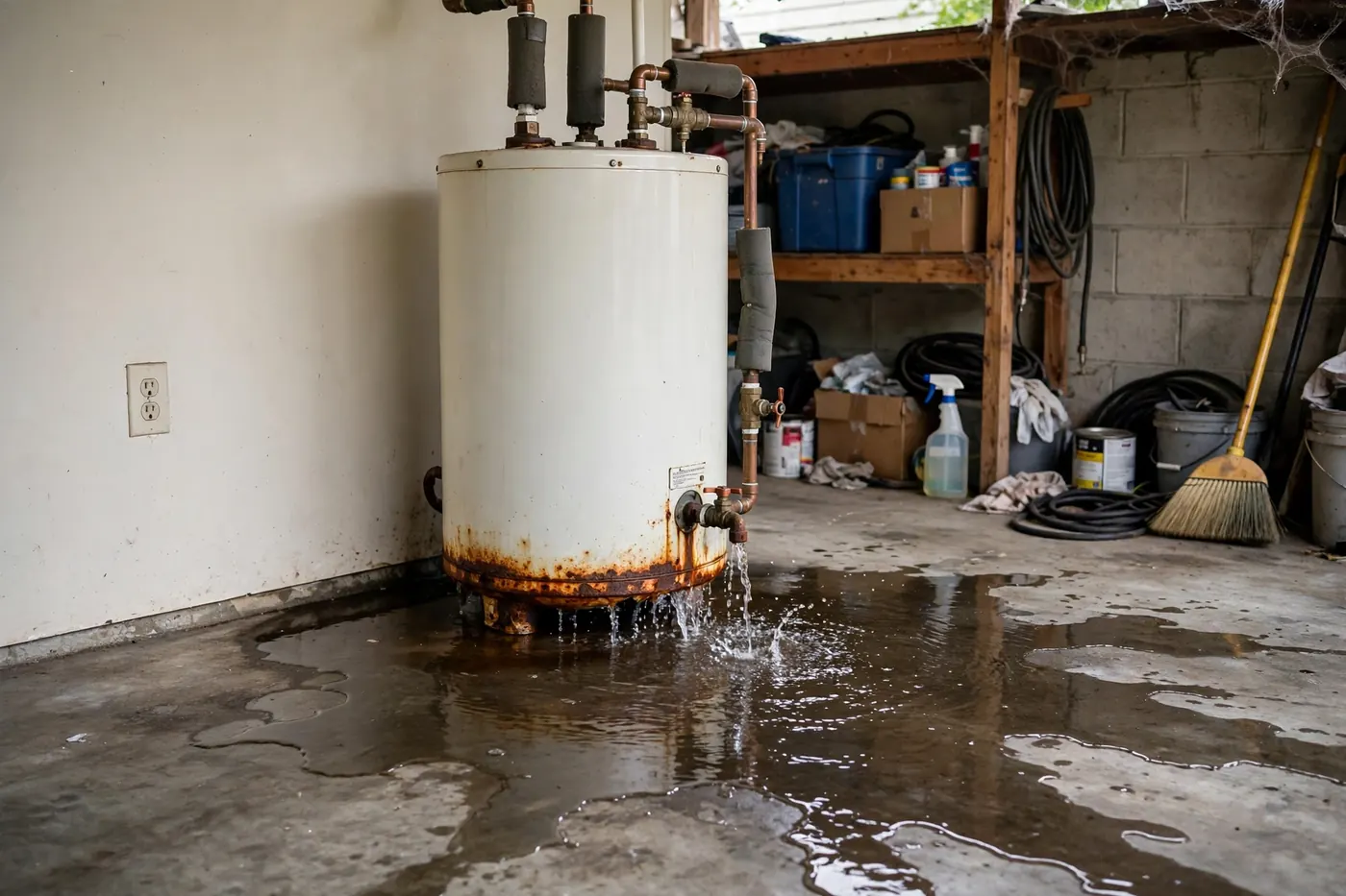 Leaking water heater — a common cause of water damage in Greer SC homes